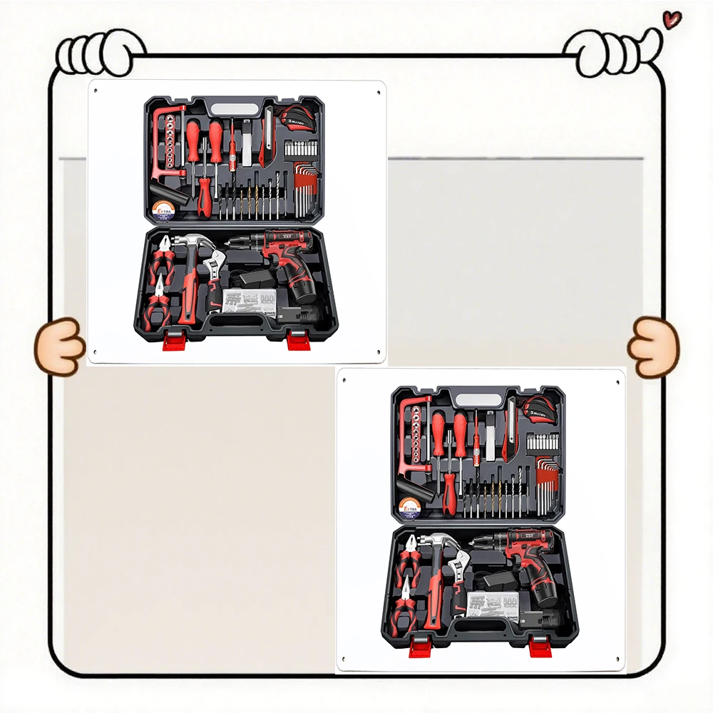 

Newest Hot low price Electric hand drill hardware toolbox, electric drill electric screwdriver universal set, metal wall plate