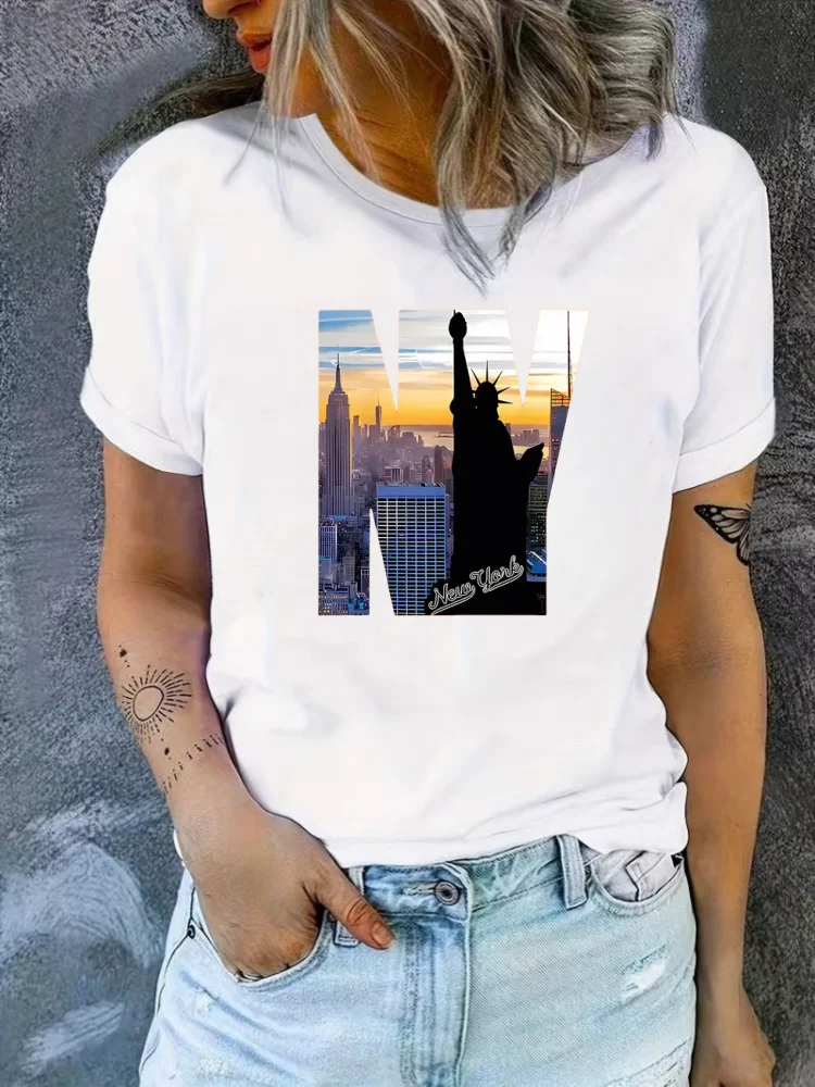 Paris Eiffel Tower Print Crew Neck T-Shirt Women Cotton Plus Size Tshirts Hip Hop Breathable Streetwear Soft Casual Short Sleeve