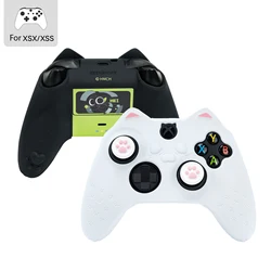 Xbox 시리즈 X 컨트롤러용 GeekShare Cat Paw 컨트롤러 스킨, 엄지 그립 캡 2개가 있는 실리콘 커버, HEI 시리즈, 흰색