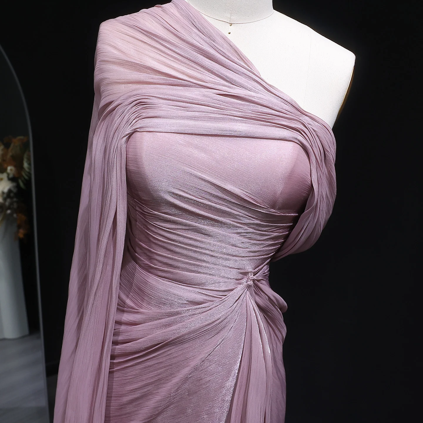 Sharon Said Elegant Lilac One-Should Dubai Evening Dress with Draped Cape Arabic for Women Wedding Dress Gown SF199 Customized image 4