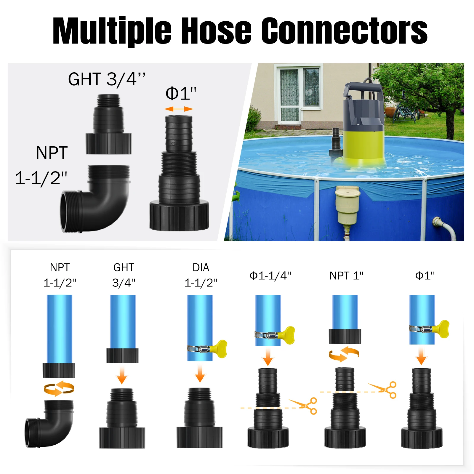 サンプポンプ水中ポンプ1.2HP 5000GPHポータブル水移送排水ポンププール、地下室、温水浴槽用ユーティリティポンプ