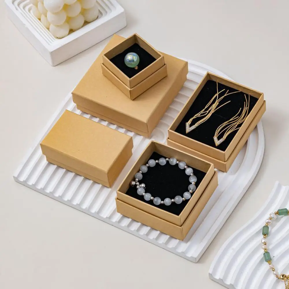 

Kraft Paper Jewelry Box for Bracelet Earrings Pearl Necklace Ring Decorative Packaging Storage Box Gift Display Case Wholesale