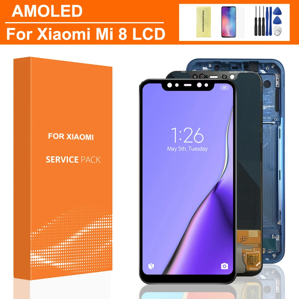 AMOLED For Xiaomi Mi 8 LCD Display For Xiaomi Mi8 Touch Screen Digitizer Screen Repair with Frame M1803E1A Screen Replace