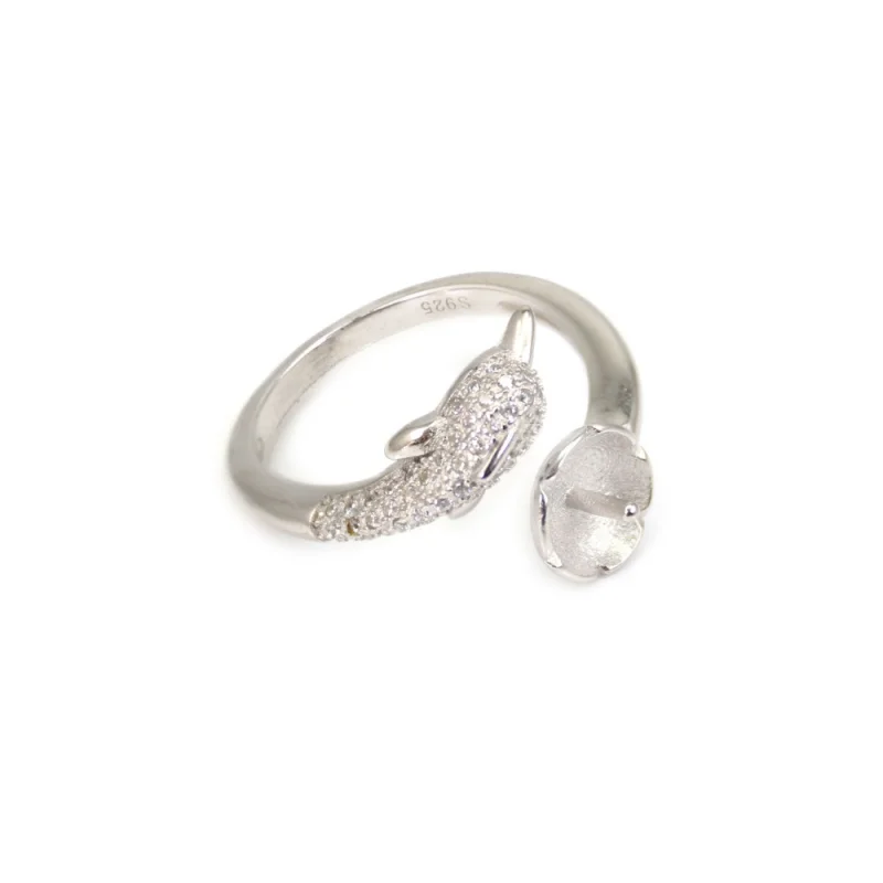

925 Sterling Silver Ring Base Setting Platinum Plated Adjustable 16mm Micro Pave CZ Tray 8mm For Half Drilled Beads Unisex