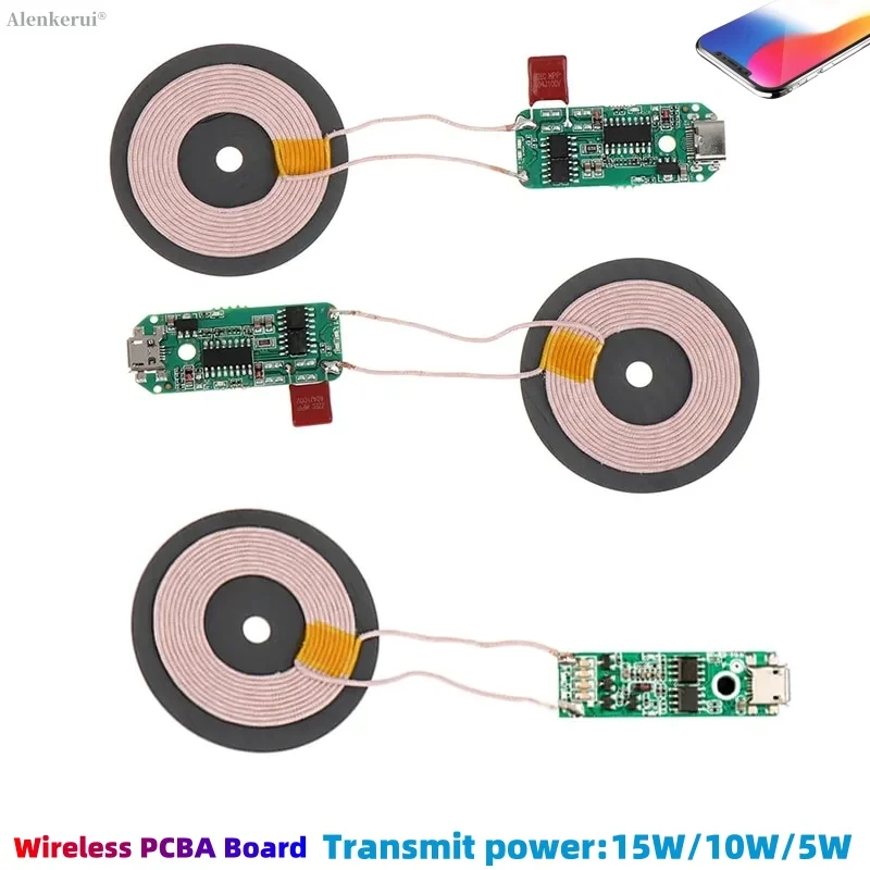 Módulo transmisor inalámbrico de 5V, placa de circuito de bobina de 5W/10W/15W, cargador inalámbrico de teléfono de carga rápida tipo C, accesorios