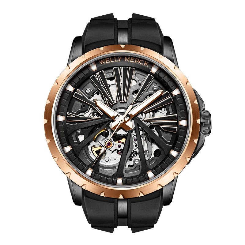 WM Watch WellyMerck Automatic Mechanical Watches Miyota82S0Man Stainless Steel Sapphire Crystal Skeleton Sport Casual Watch 080M