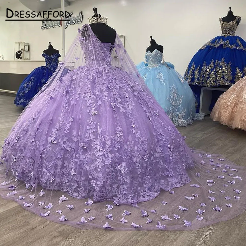 Vestido de quinceañera, traje de mariposa con capas, con cordones, para fiesta de cumpleaños, graduación, 15 y 16, 2024