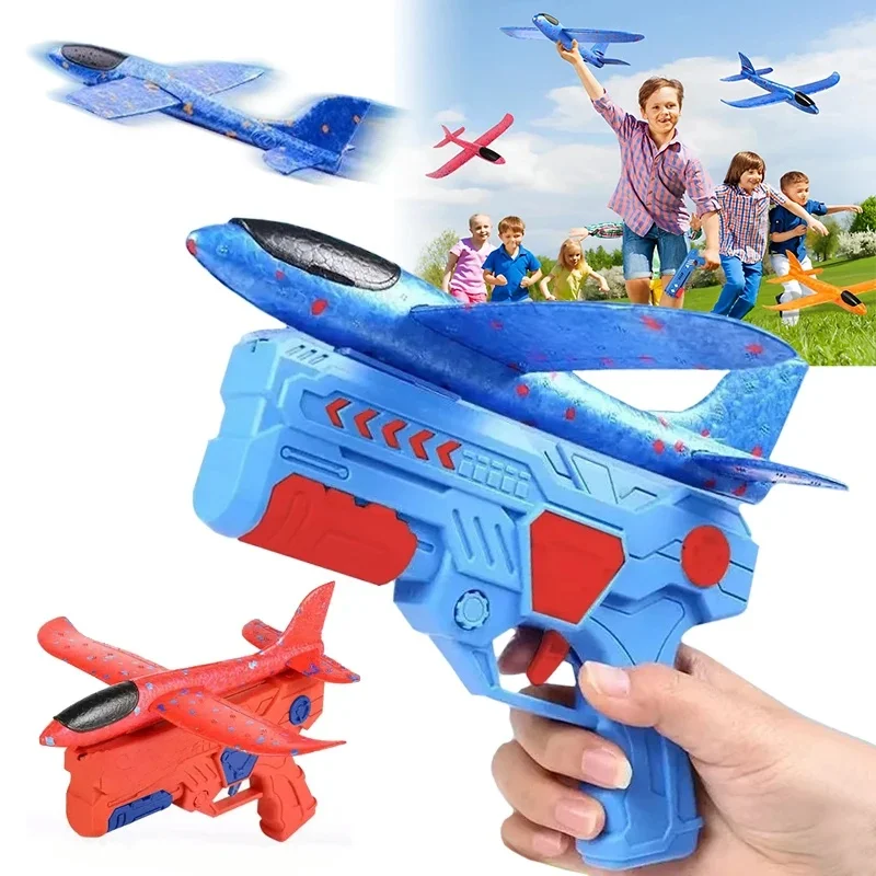 Avion en mousse lumineuse 10M lanceur catapulte planeur avion pistolet jouet enfants jeu de plein air tir volant garçon fille cadeaux de vacances