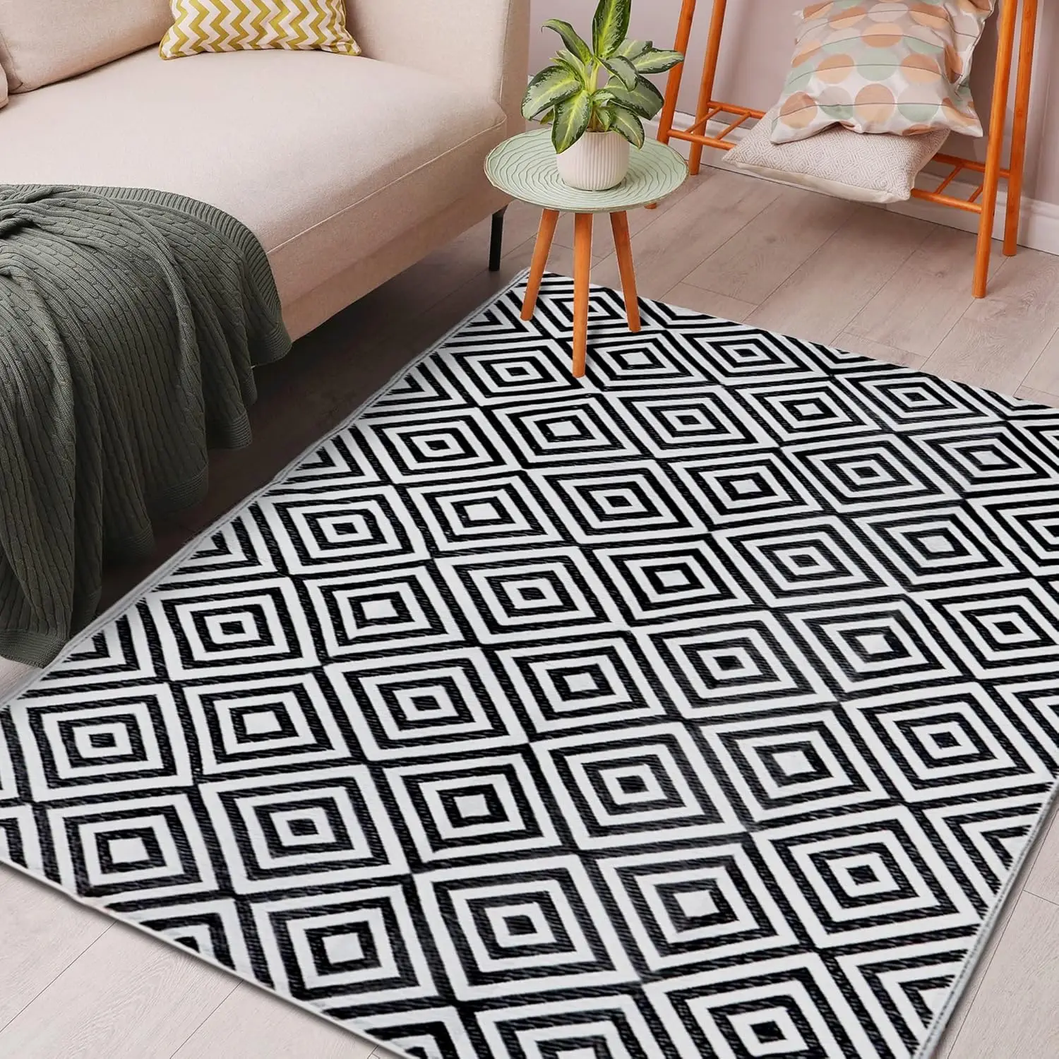 Waterproof Outdoor Rug Plastic Reversible Rug, Modern Area Rug, Large Floor Mat for Outdoors, RV, Patio, Backyard, Deck,Picnic