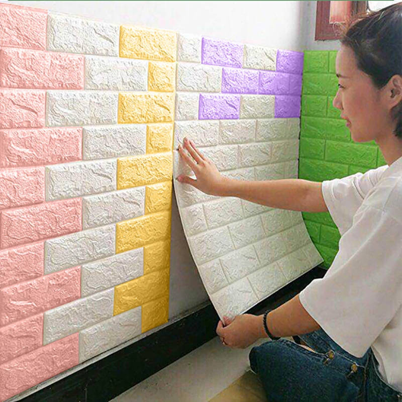 

PVC Room Decor DIY Wall Stickers Retro Brick Pattern Wallpaper Renovation Home Decorations 3D 70cmX1m Foam Self-adhesive