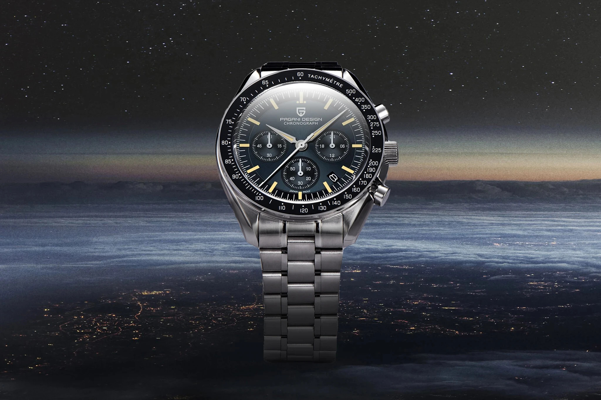 PAGANI DESIGN Neue Herren-Quarzuhr Goldene Monduhr Herren VK63 Speed Sport-Chronograph AR Saphir Leuchtend Lokaler Versand – Detail 1