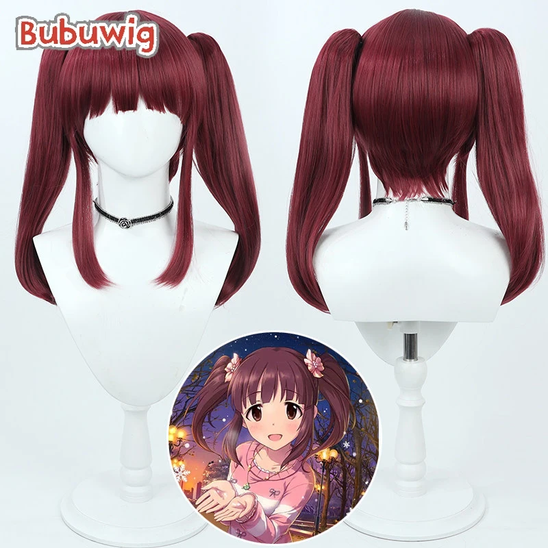 Bubuwig Synthetic Hair Ogata Chieri Cosplay Wigs The Idolm@ster Cinderella Girls 53cm Long Wine Red Ponytail Wig Heat Resistant