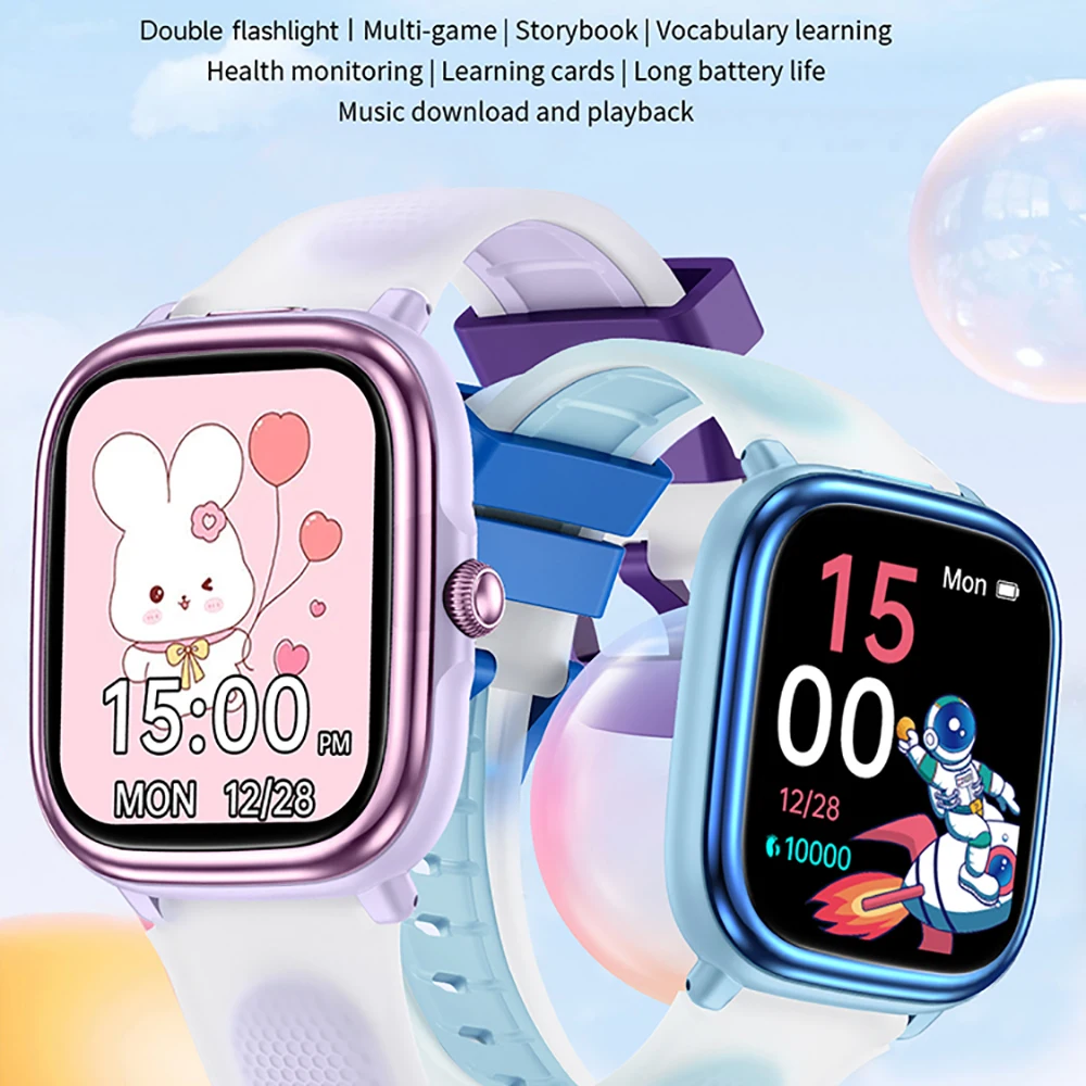 

New Kids Smart Learning Watch HT40 Double Flashlight Storybook Music Game Health Monitoring Step Counting Children's Smart Watch