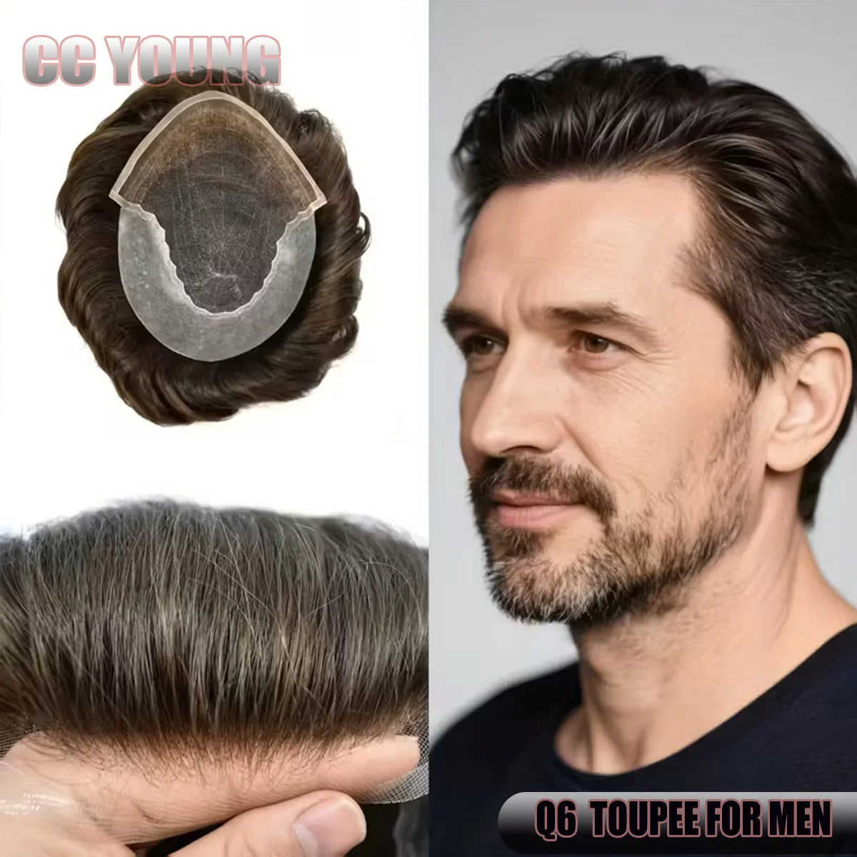 

Парик из человеческих волос для мужчин, французский кружевной центр, тонкая задняя часть из искусственной кожи, система замены волос, дышащий парик, прочный парик