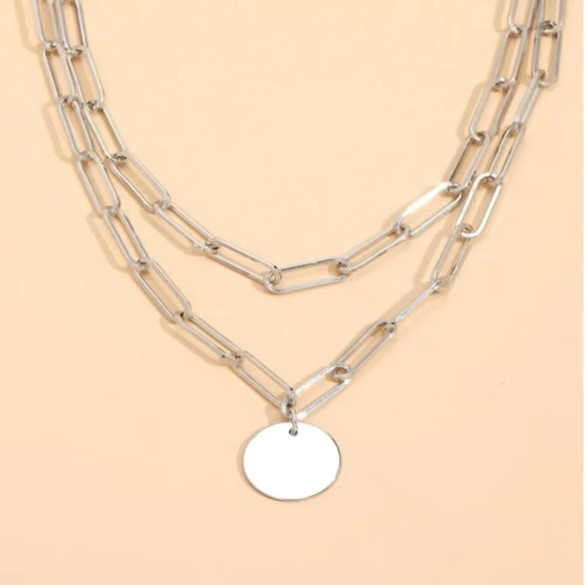 Choker Necklaces Gold Color Round Coin Pendant Necklace Square Shaped Link Chain Double Layered Necklaces Set For Women image 3