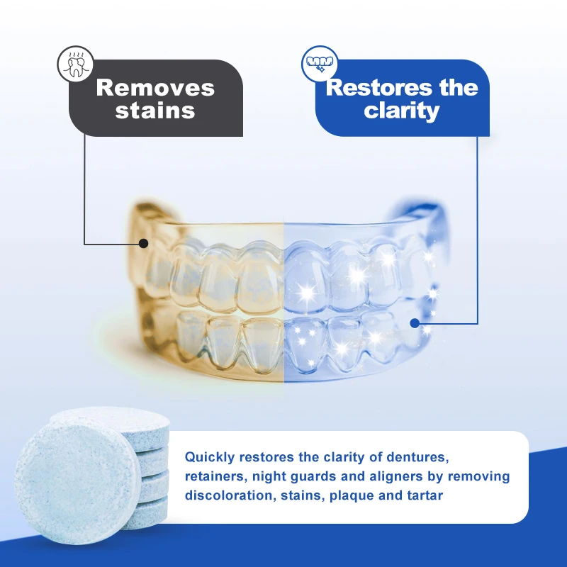 Efferdent Denture& Retainer Cleanser TabletsTravel Size Braces Cleaning Tablets for Sensitive Gums, Stain Removal & Fresh Breath
