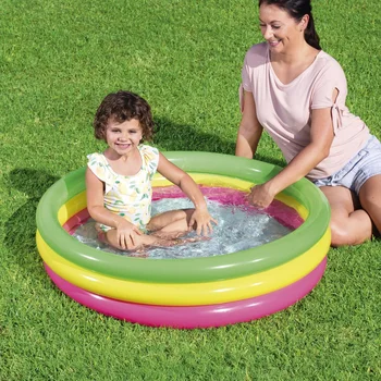 베스트웨이 무지개 엠보싱 공기주입 팽창식 102x25cm 유아 물놀이 목욕 아기욕조 볼풀장 베란다 가정용 51104