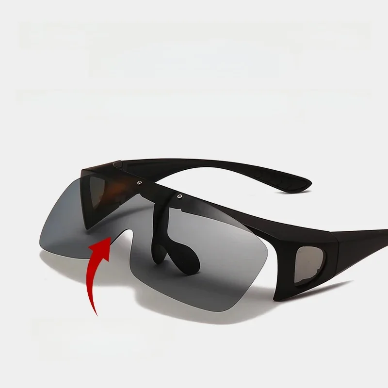 AliExpress juncture Cycling Photochromic Polarized Flip Up Sunglasses Men Outdoor UV400 Night Vision Driving Square Color Change Goggles