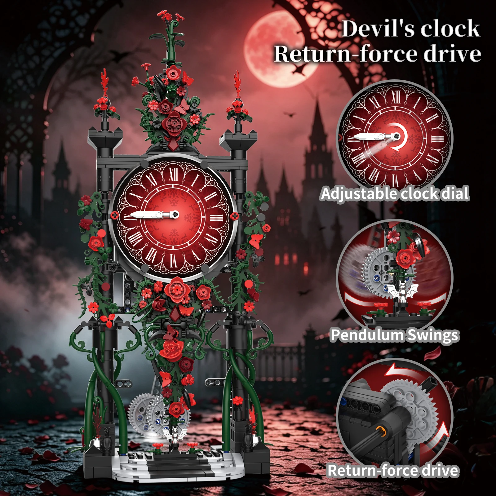set-di-blocchi-da-costruzione-orologio-del-diavolo-in-stile-gotico-moc-899-pezzi-quadrante-rotante-a-forma-di-petalo-gioco-puzzle-per-imparare-l'ora-regalo-creativo-a-tema-halloween