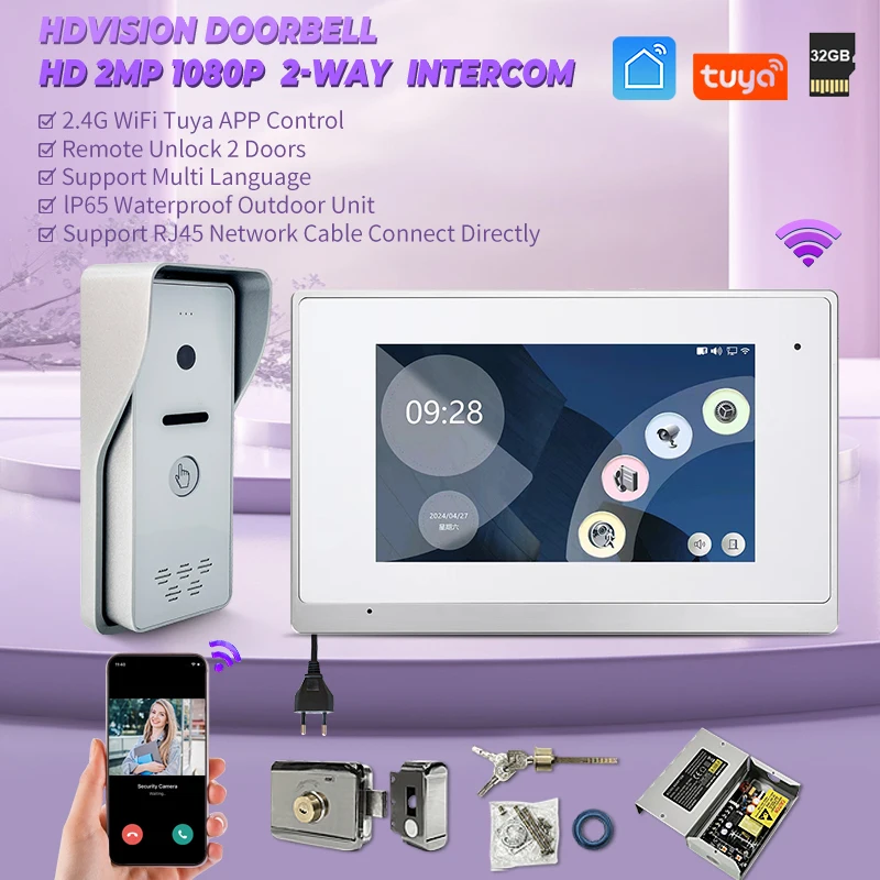 

Cheap Video Door Phone Intercom Handset Cameras Digital Video Intercom Doorbell With 32G Card Record Access Control System