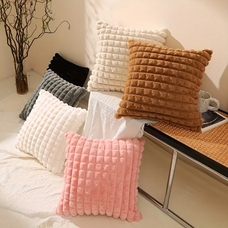 

1 шт., плюшевая наволочка с имитацией кролика, офисная однотонная поясная подушка, прикроватная подушка для спальни, задняя подушка