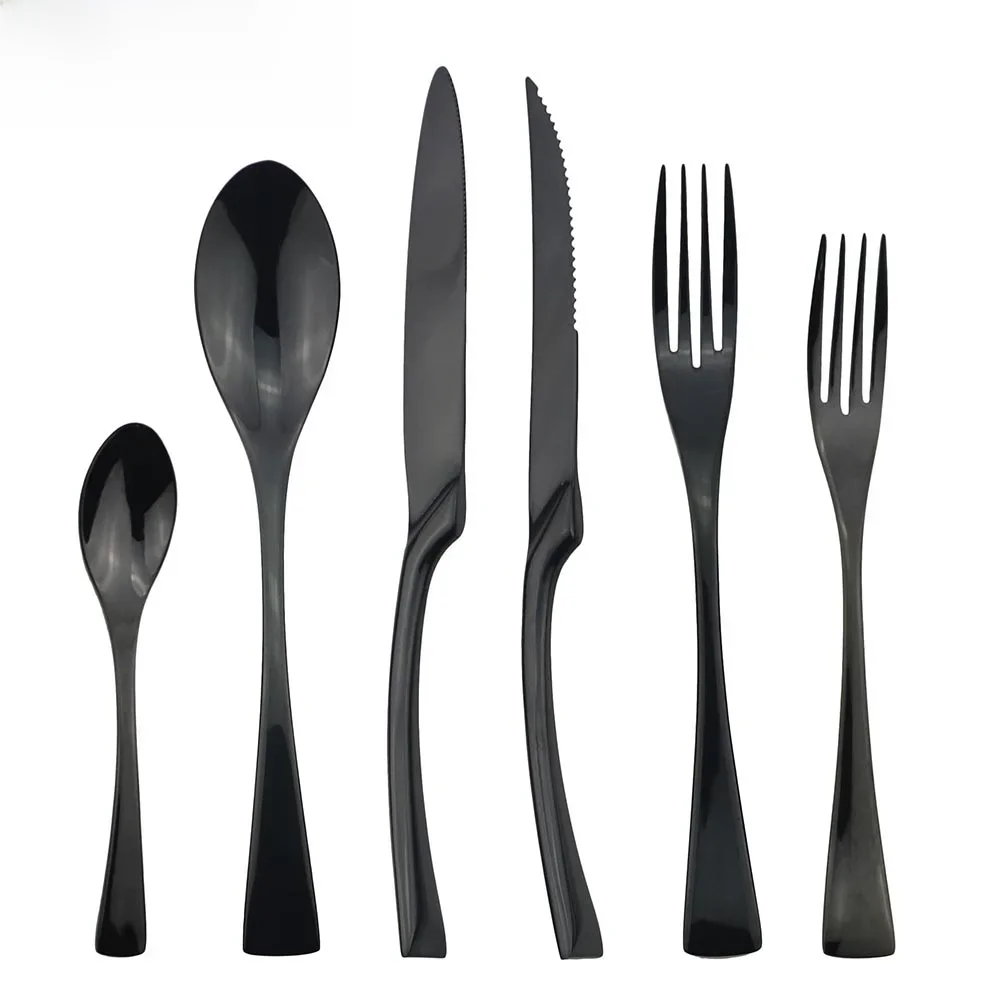 JANKNG 24Pcs 18/10 Edelstahl Geschirr Set Schwarz Abendessen Besteck Löffel Gabel Messer Besteck Geschirr Set Besteck Set