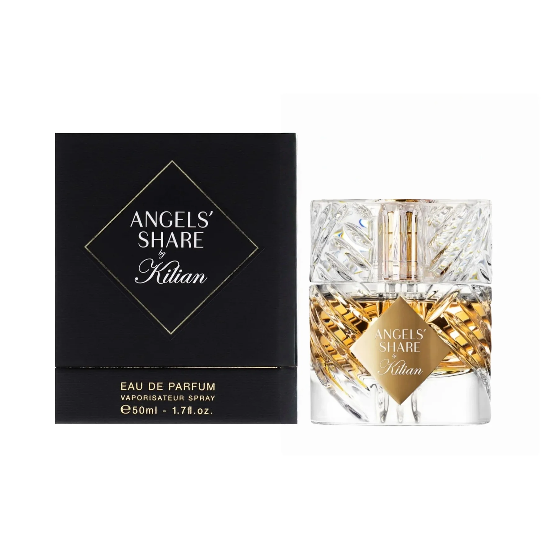 Angels’ Share by Kilian Gender Neutral Perfume Complete Matte Black Diamond Embossed Gift Box Sculpted Wheat Cut Crystal Vessel Shiny Gold Square Plate Top Warm Boozy Caramel Whiskey Fragrance Blogger Aesthetic Travel Unisex Salon Perfume view 6
