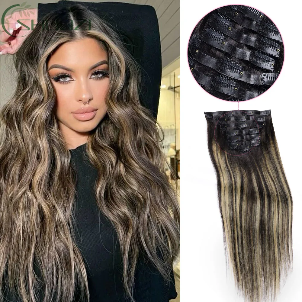 7Pcs Real Human Hair Clip Ins Ultra-thin PU Weft Straight Seamless Clip In Hair Extensions Human Hair Clip On Hair Extensions