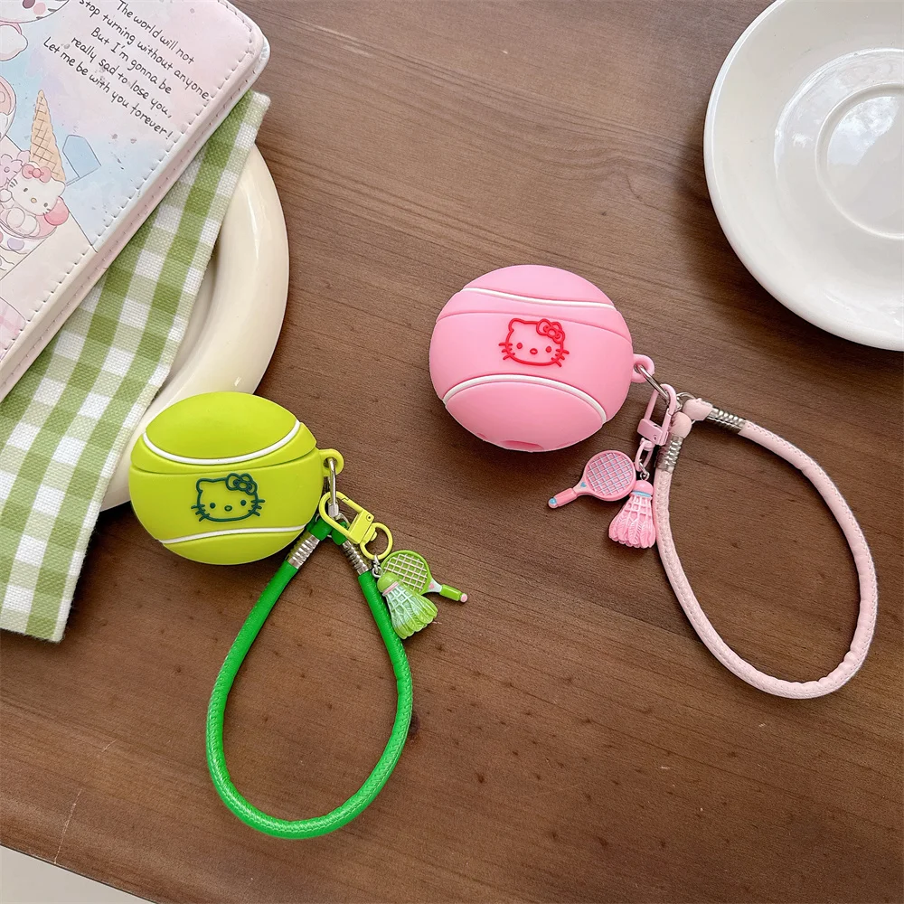 

Cute Hellokitty 3D Tennis Earphone Case Shockproof Cover for Apple Airpods 4 Airpods Pro3 Pro2 4 Headphone Case Cover With Chain