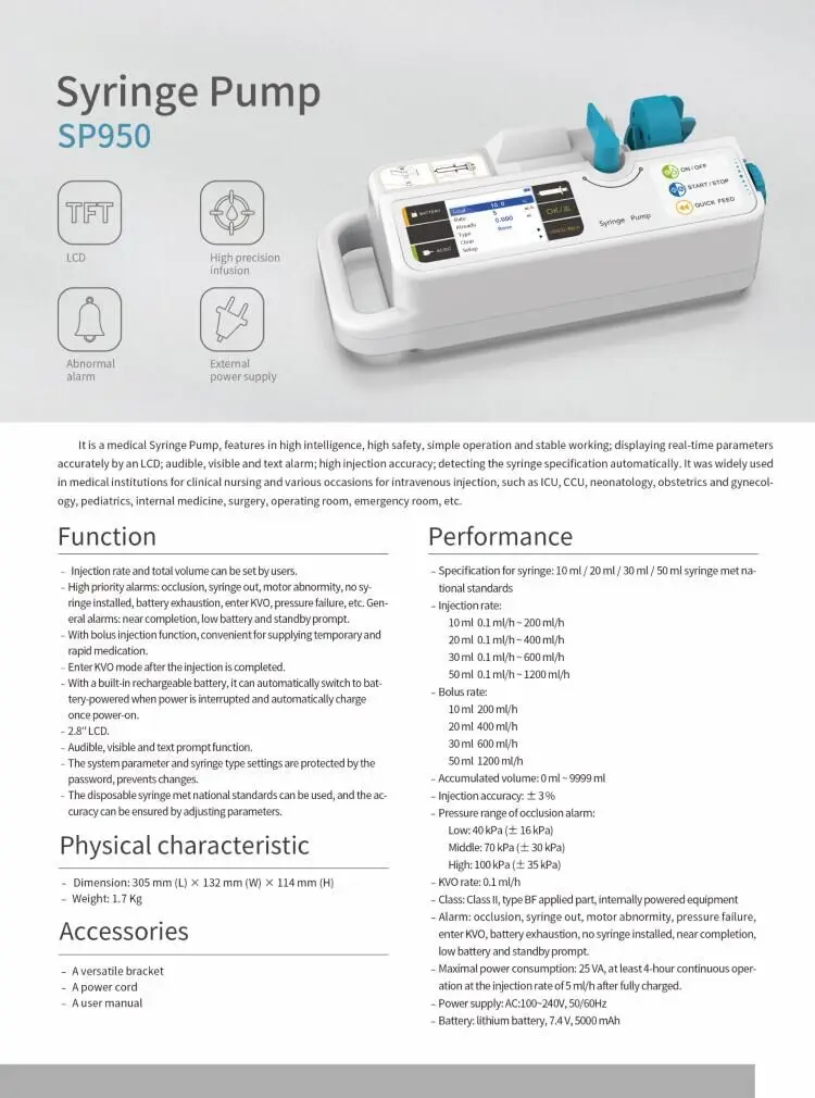 CONTEC Brand SP750 Infusion pump SP950 Syringe Pump LCD real-time Alarm Rechargable battery（Human or Veterinary Use)