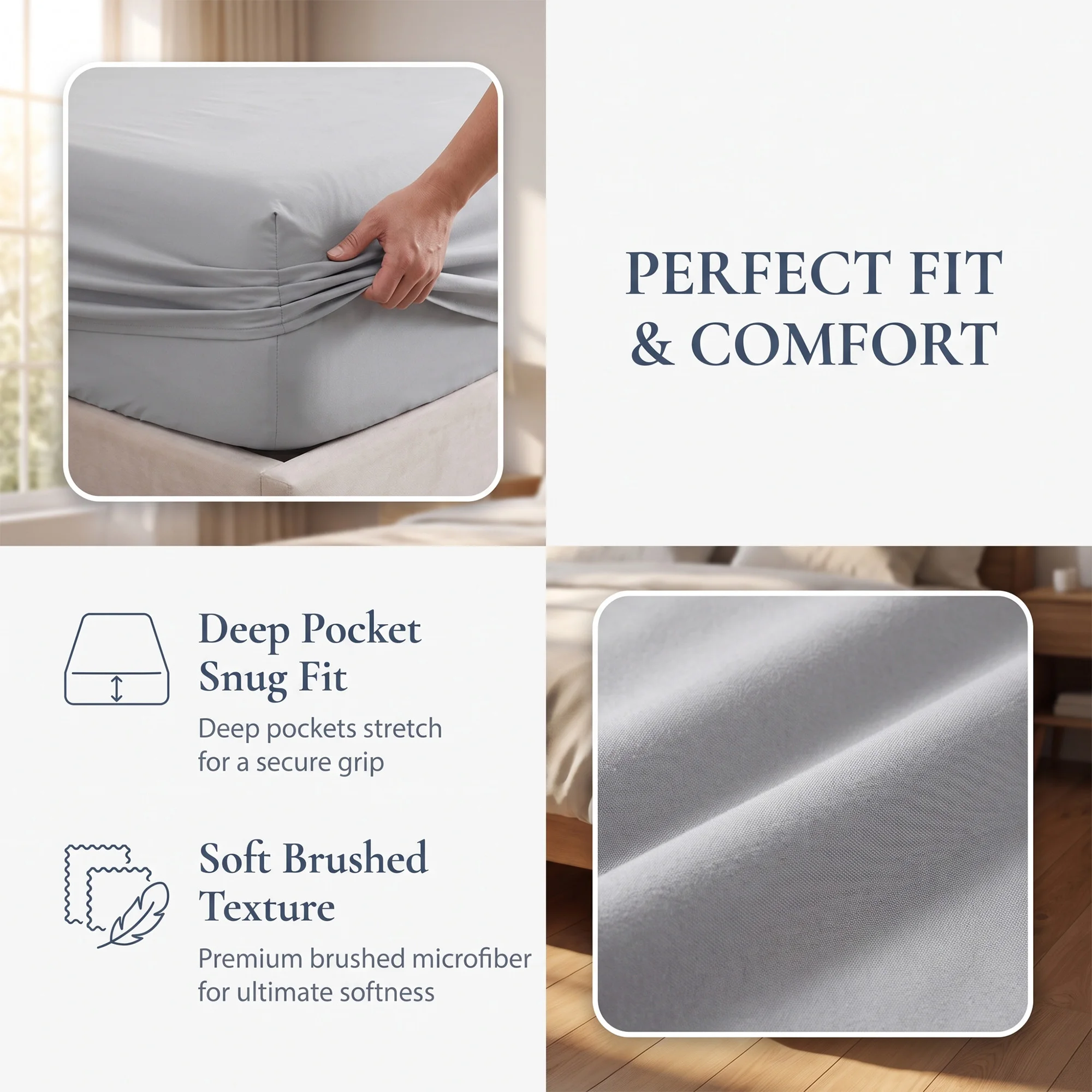 4Pcs Queen Size Microfiber Bed Sheet Set, 2000TC Luxury Hotel Grade Bedding, Ultra Soft Breathable, 14