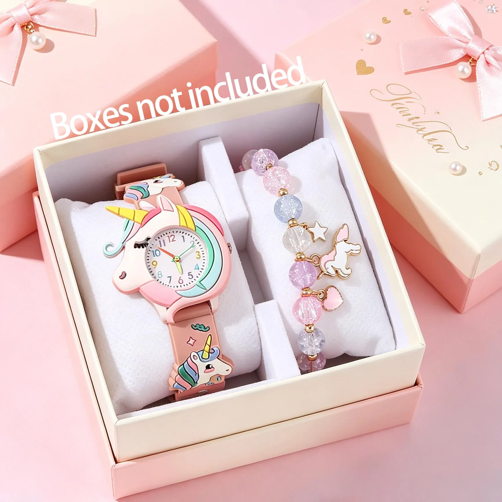 2-Piece Set of Cute Children's Cartoon Stone and Colorful Pony Series Bracelet Sets, Suitable for Everyday Romantic Wear, as Well as for Various Occasions Such as Festivals and Daily Wear, a Perfect Choice for Children
