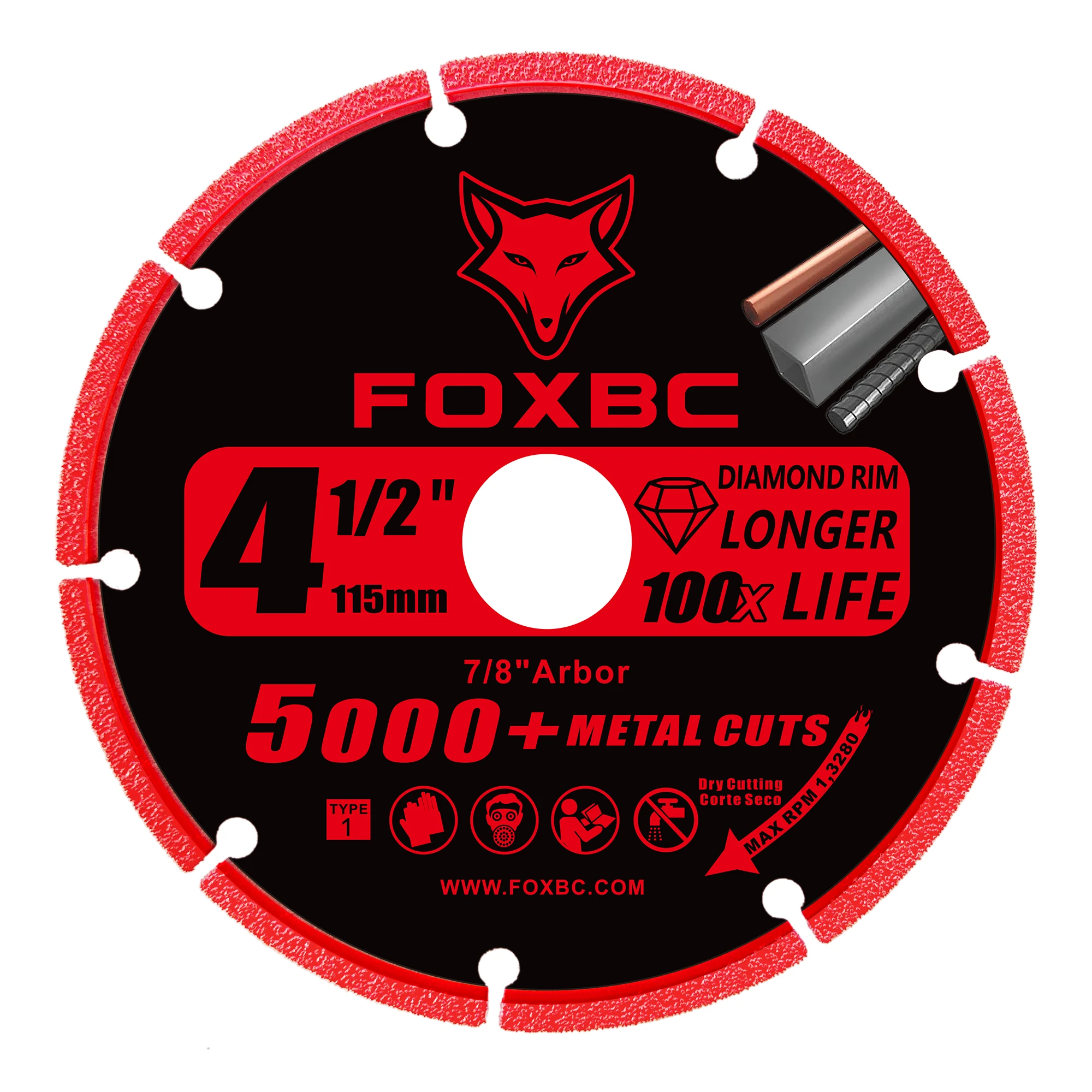 FOXBC 3 pezzi 115 mm mola diamantata 5000+ tagli su tondo per cemento armato ferro angolare in acciaio inossidabile con foro da 22 mm