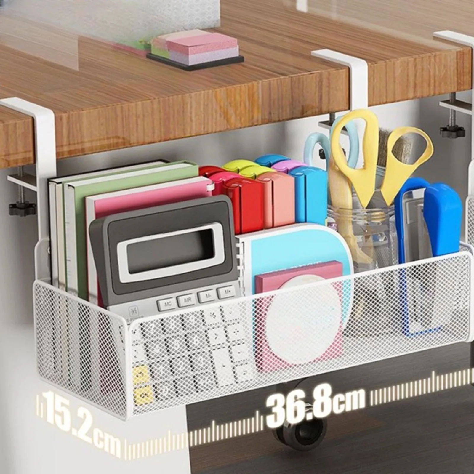 Wire Organizer Metal Under Desk Cable Management Tray No Drilling Mesh Box with Clamp for Home Office Saving Space Accessory