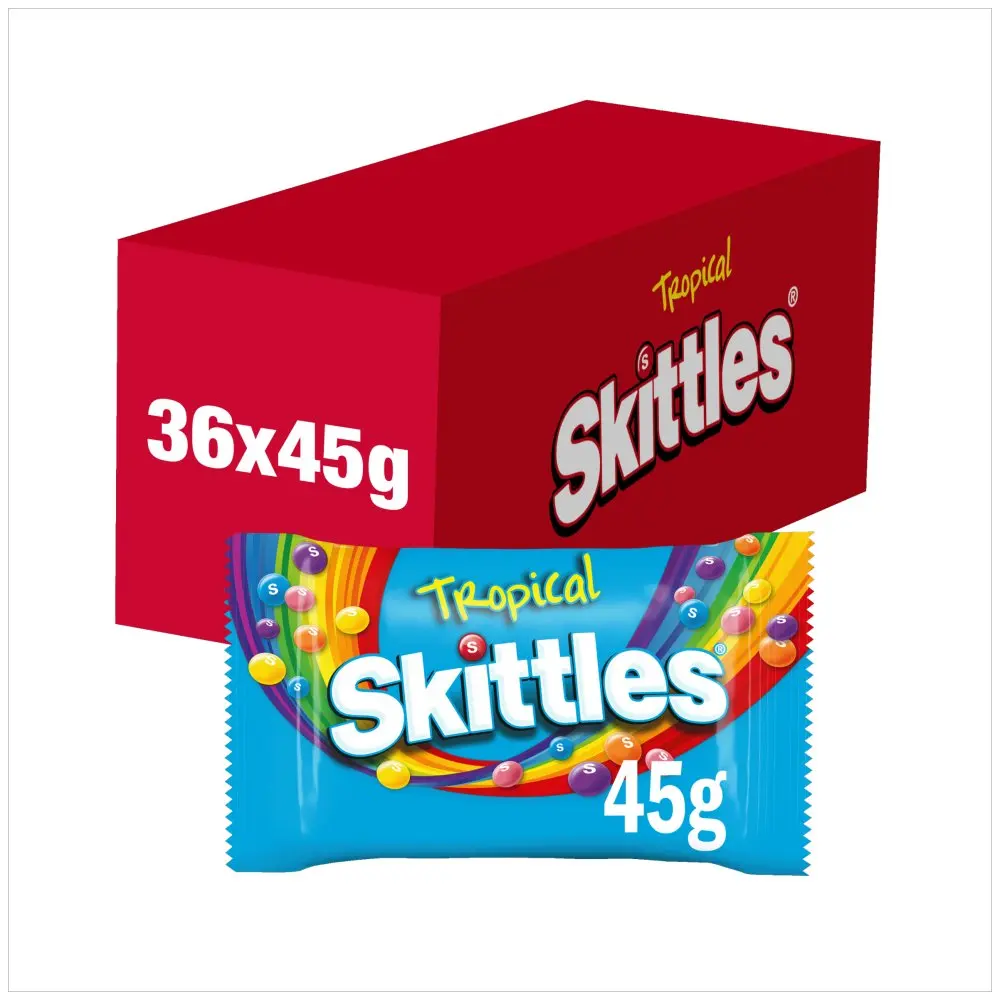 Skittles Tropical Flavoured Sweets Bag Pack of 36 x 45gm