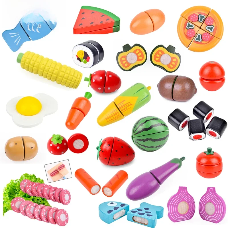 1 sztuk symulacja kuchnia Cut owoce zabawki wklej drewniane zabawki Chechele żywności owoce warzywa edukacyjne zabawki Puzzle dla dzieci prezenty — zdjęcie 2