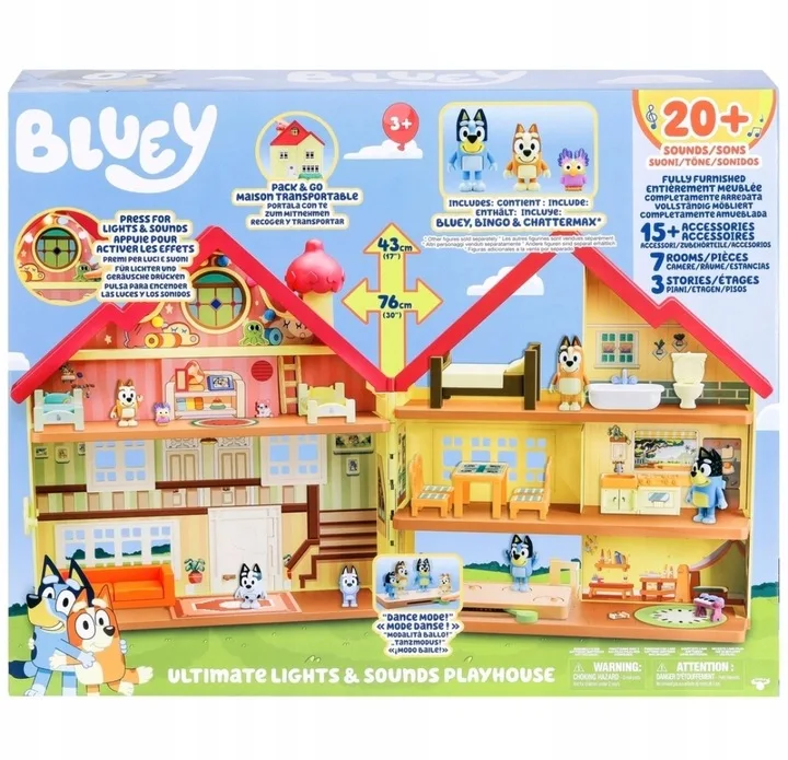 MOOSE TOYS BLUEY INCREDIBLE PLASTIC HOUSE WITH LIGHT AND SOUND AND FIGURIES