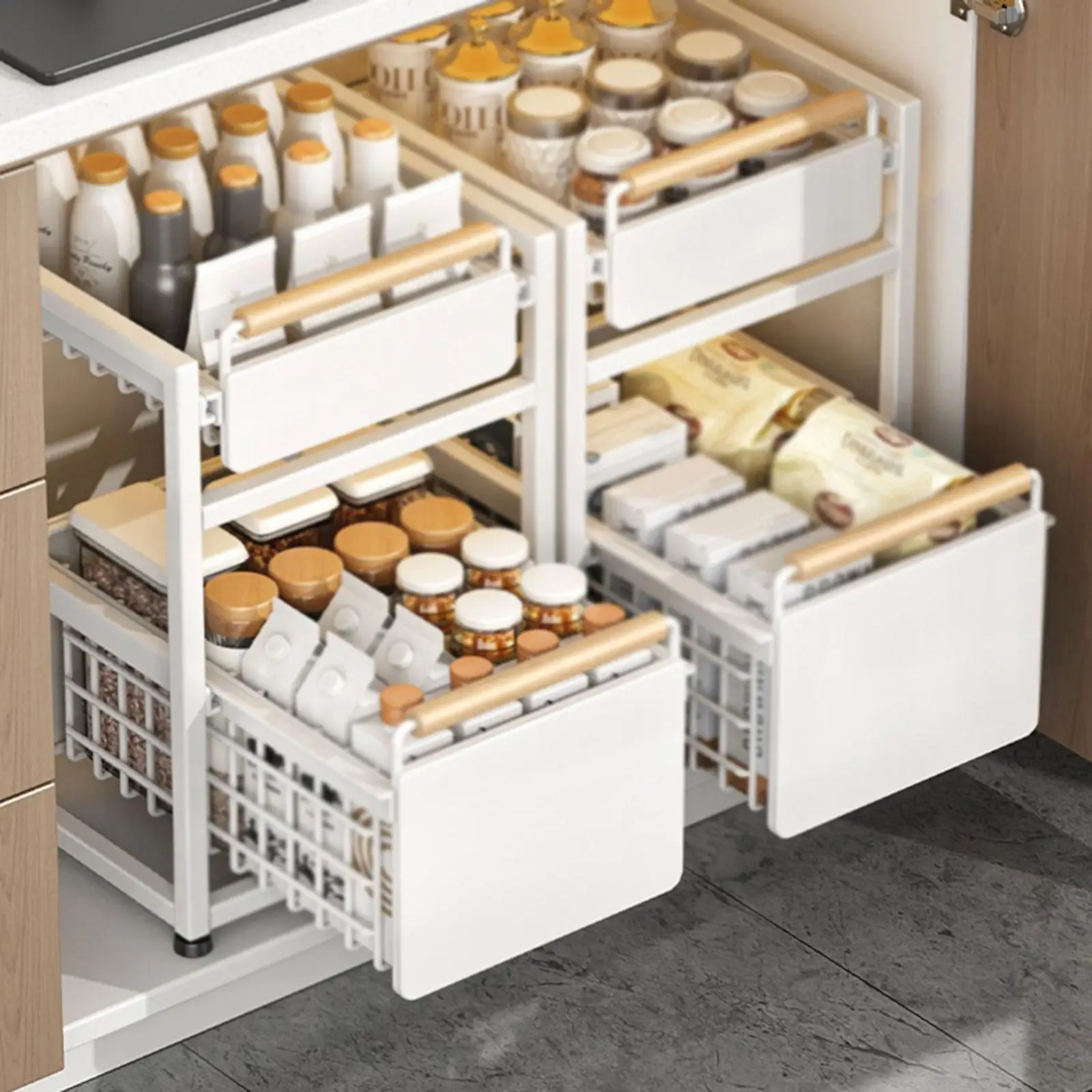 Kitchen Storage Shelf Under Sink Organizer  Storage Rack with Drawer Cabinet Organizer Shelf Slide Out for Kitchen Bathroom