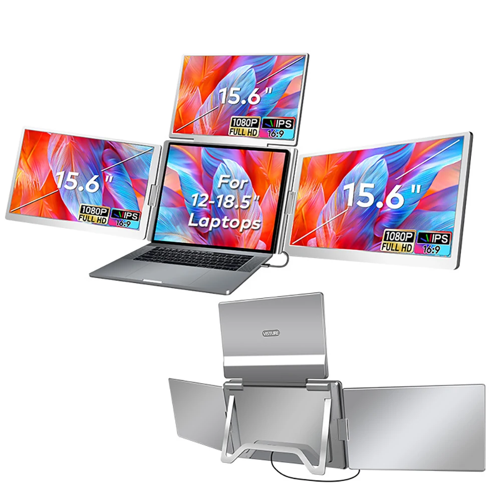 トリプルスクリーンポータブルLCDバックライトモニターFHDディスプレイ、ノートパソコンに接続する1本のケーブルで接続されるセカンダリースクリーン、サブスクリーンエクステンダー