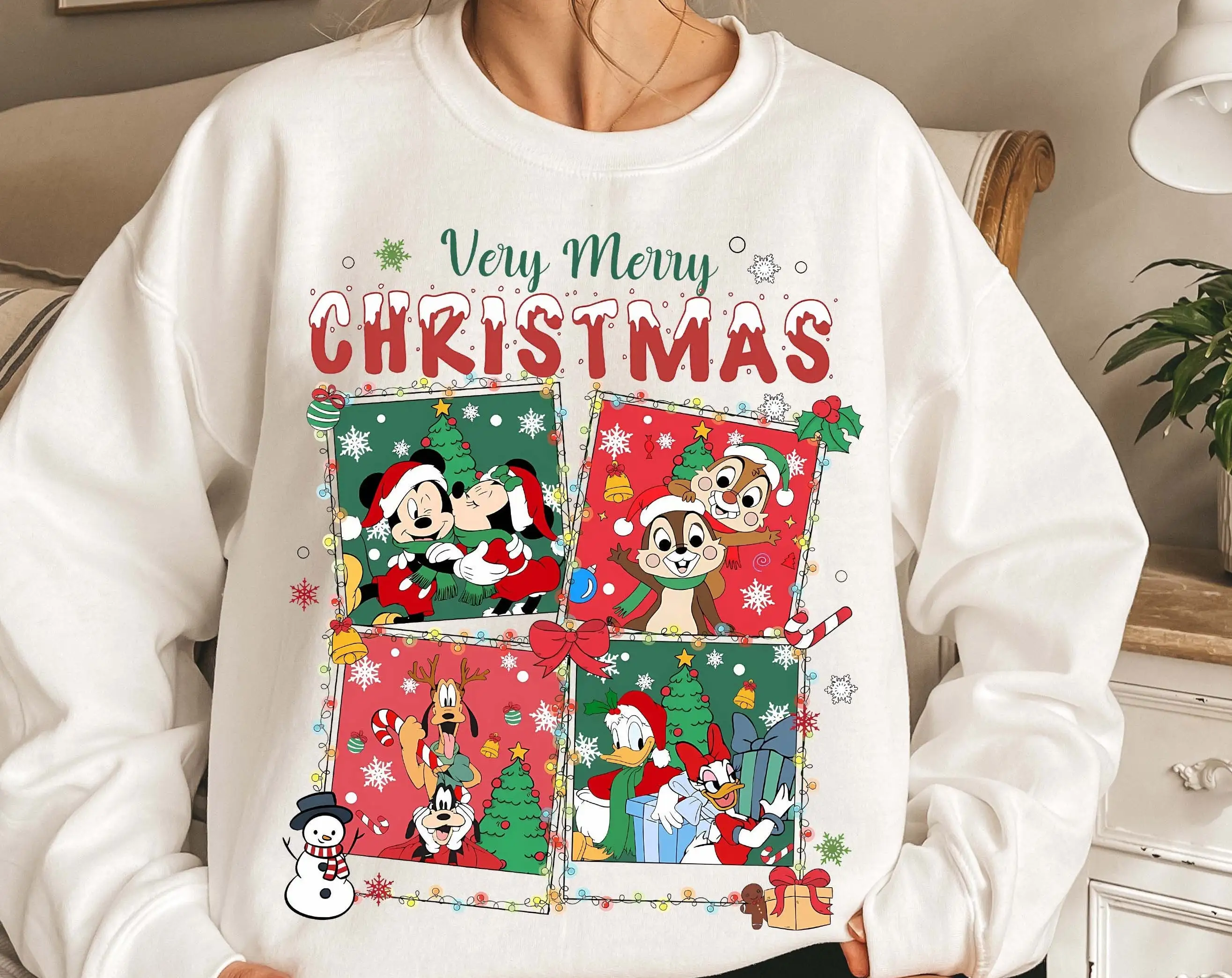 2024 New Fall Winter Women Pullover Potdemiel Disney Christmas Cartoon Long Sleeve 3d Print Pullover Trendy Female Clothing Tops