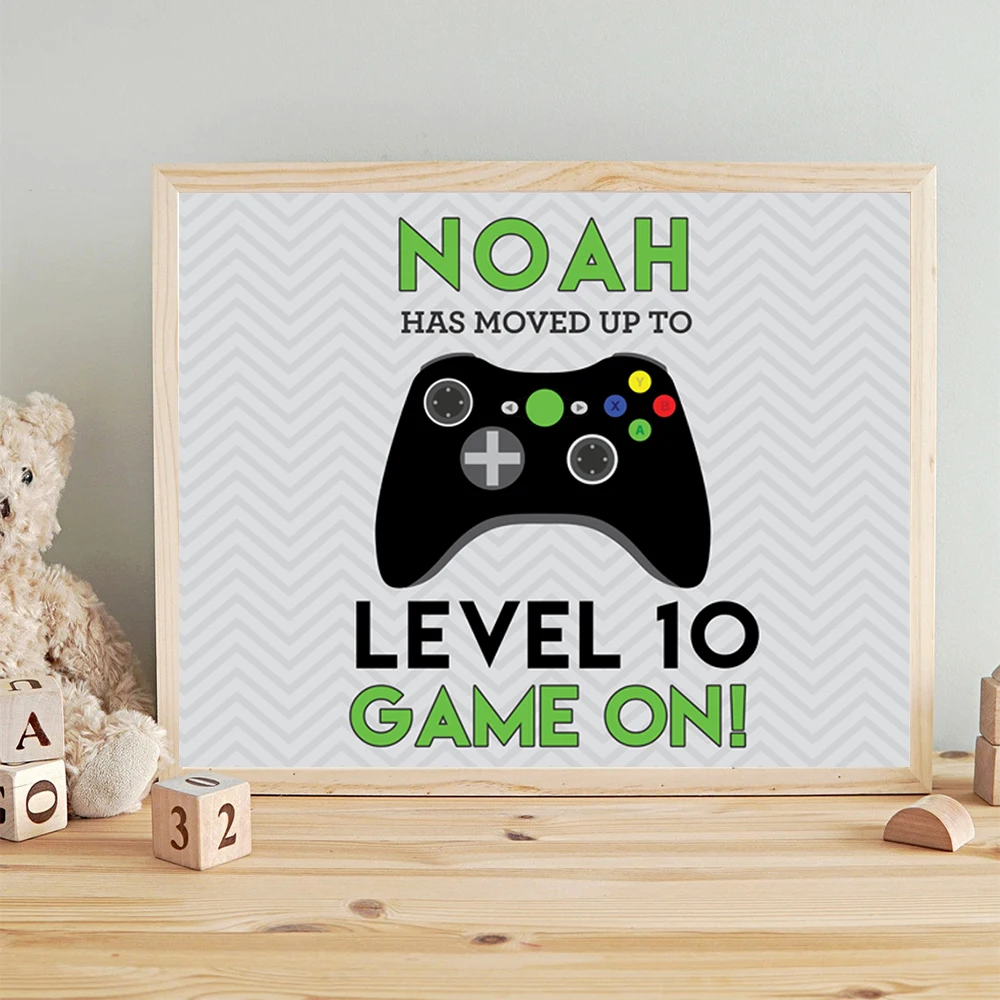 Video Game Party Sign Poster Prints Personalized Level Up Game On Sign Canvas Painting Boys Room Wall Decor Game Lovers Gifts