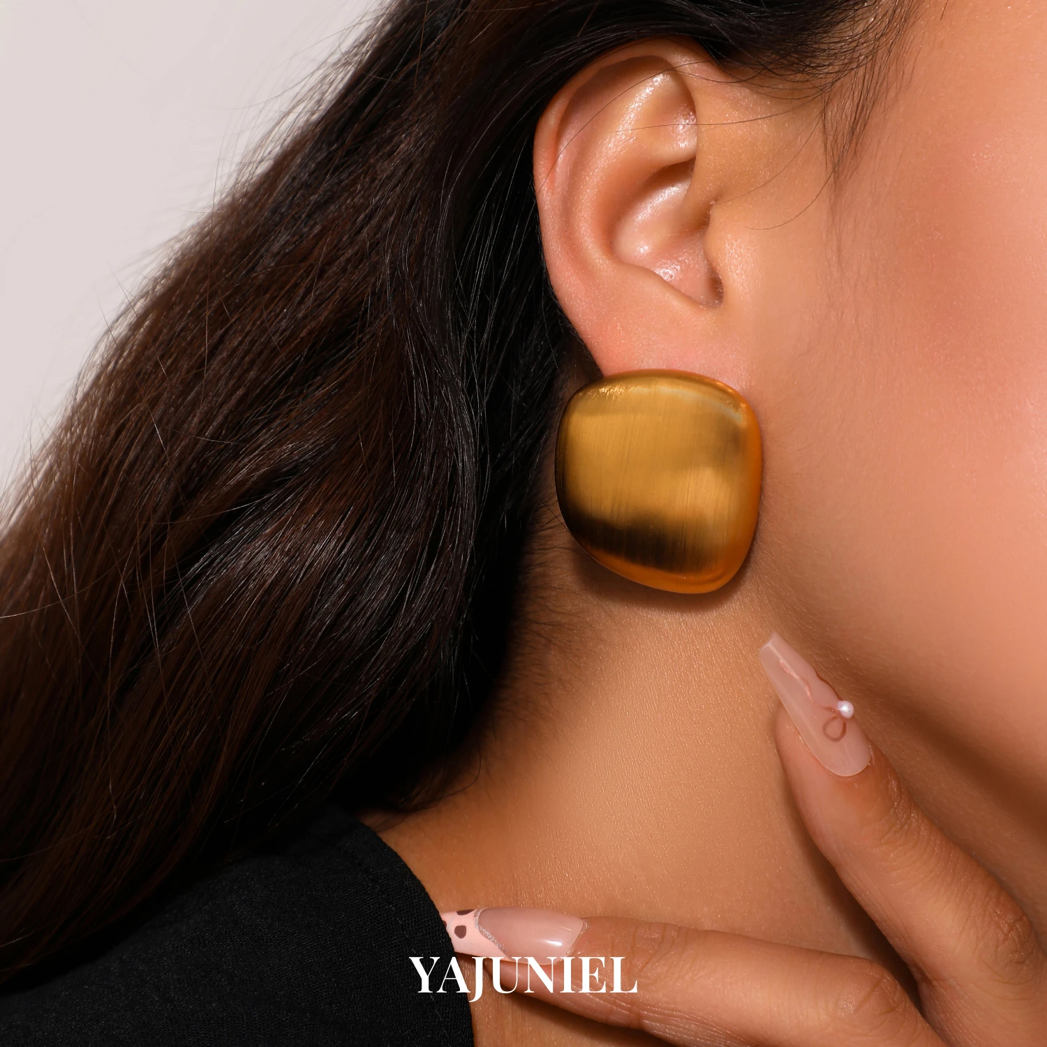 YAJUNIEL 24K Real Gold Plated Textured Disc Stud Earrings for Women Hypoallergenic Brass Round Abstract Statement Jewelry Gift