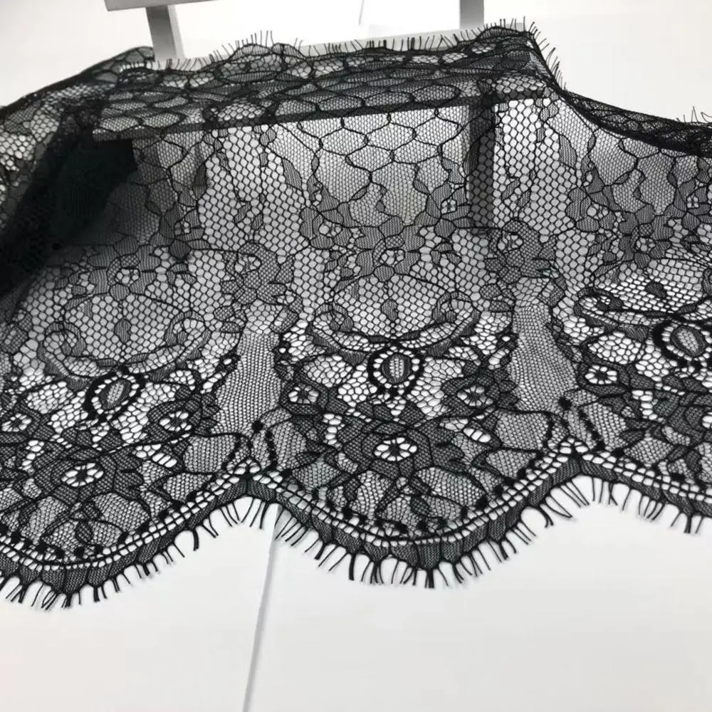 

(6M/Lot) Black Lace Trim Scalloped Ivory Chantilly Fabric DIY Sewing Craft New Arrival Embroidery Lace For Clothing Kneedle Wrok