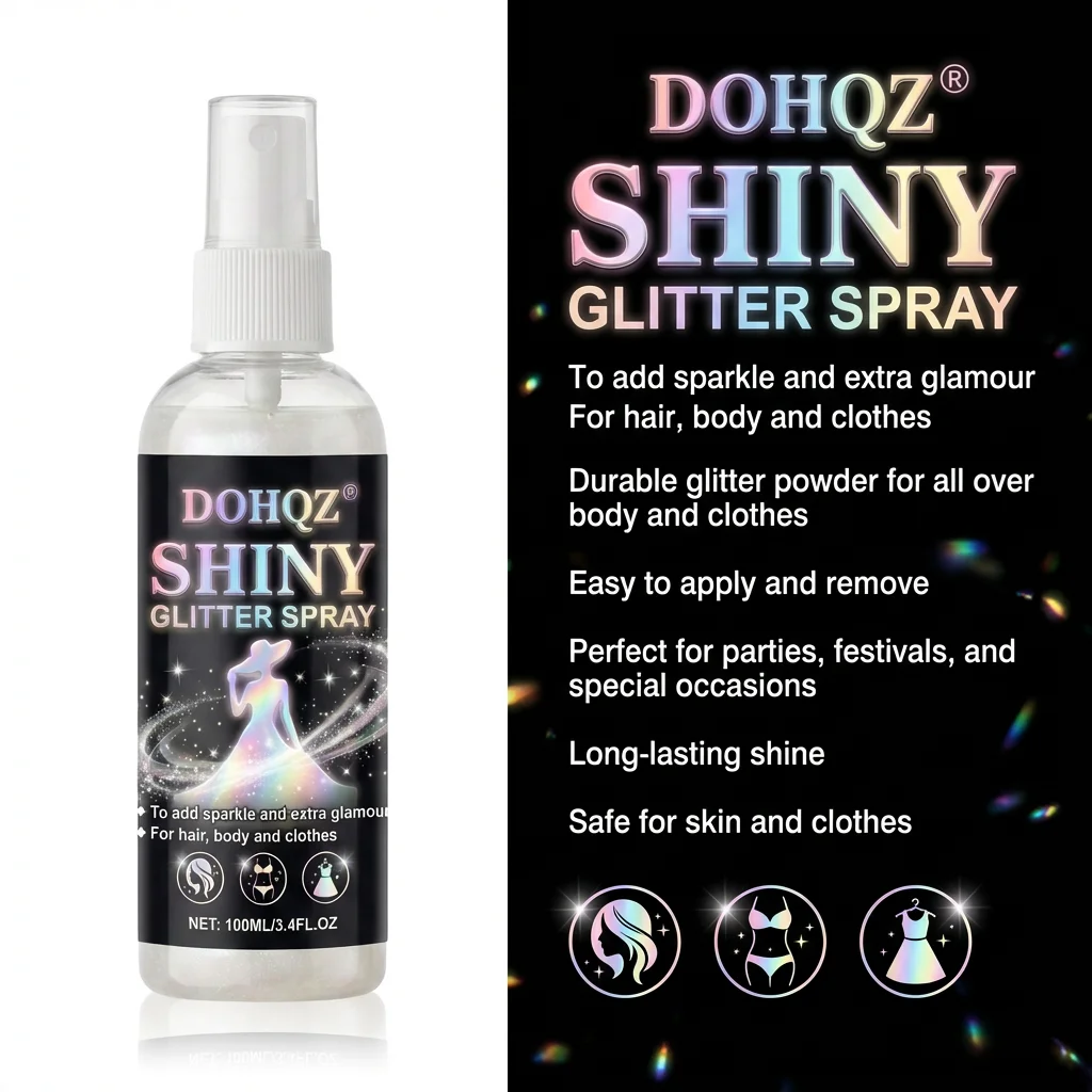 Festival Glitter Spray 100ml Silver Sparkle Body Paint for Weddings, NYE, Costume Party, Stage Performance, SFX Makeup - Washabl