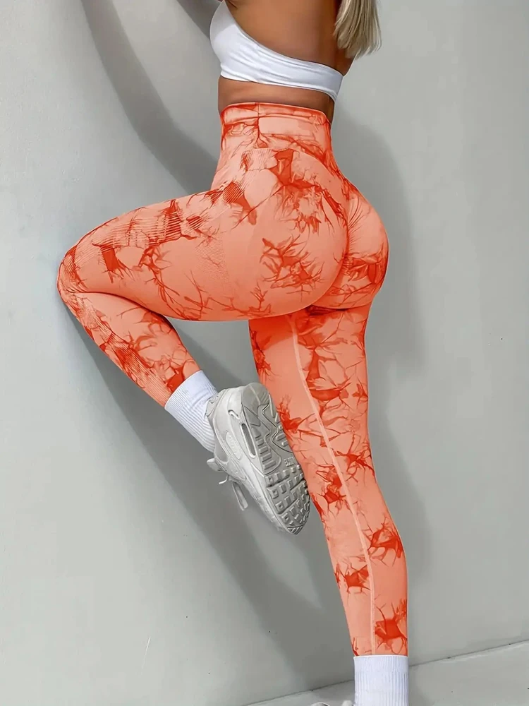 Leggings For Women Tie Dye Solid Color High Waist Scrunch Butt Lift Seamless Yoga Leggings Slim Stretch Skinny Fitness Pants