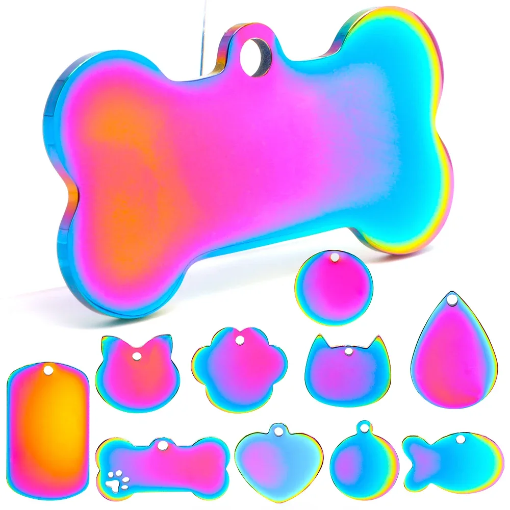 100 sztuk Pet Dog Rainbow identyfikator ze stali nierdzewnej spersonalizowana tabliczka znamionowa zapobiegająca zgubieniu metalowy breloczek wisiorek Charms akcesoria do prezentów — zdjęcie 2