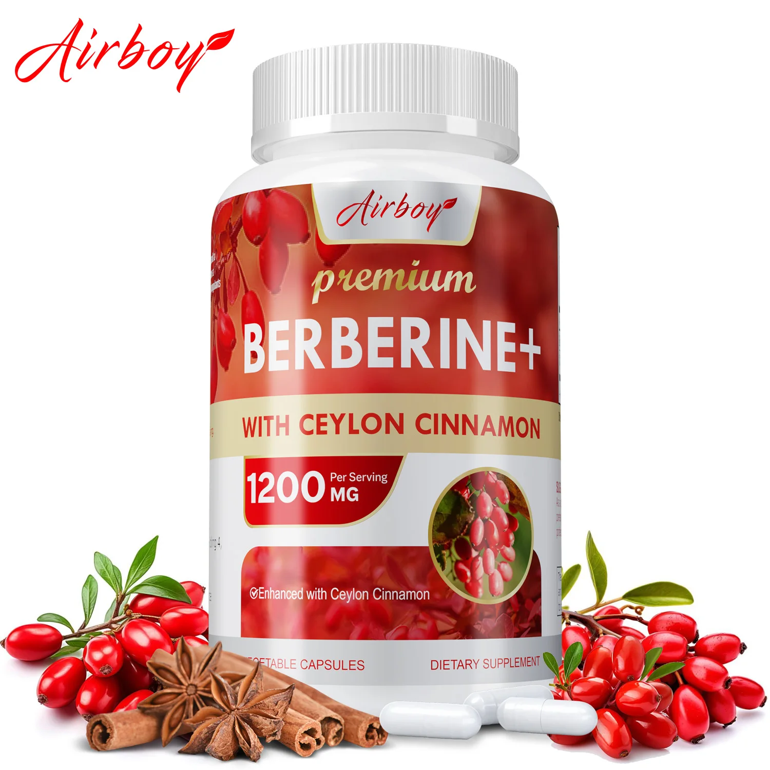 Berberine with Ceylon Cinnamon - Balances Blood Sugar, Promotes Glucose Metabolism, and Cardiovascular Health - 120 Capsules