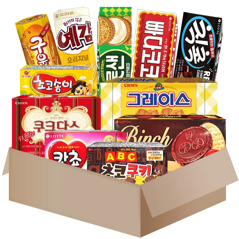 [MG006]snack box 11pcs{ABC choco cookies+butter coconut+kancho+lottesand+grace snack+couque dasse+Chocosongi+yegam+potato stick+chic choc+Binch} etc