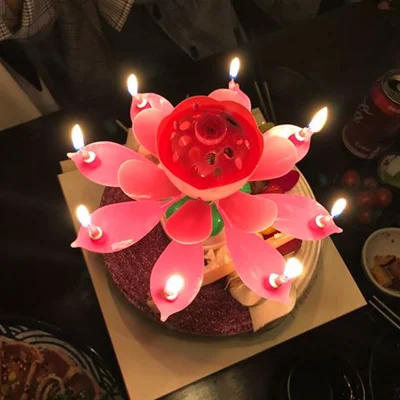 360 degree birthday celebration rotation melody early birthday general Lotus candle cake topper party event Celebration Candle