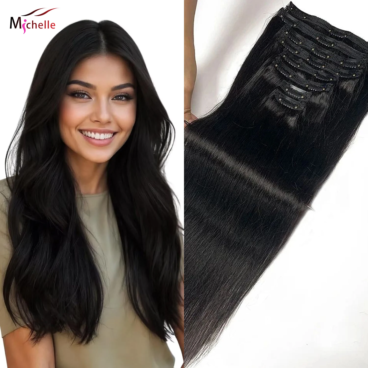 

Clip Ins 100% наращивание человеческих волос, прямые черные волосы, 8 шт., 120 г, бразильские заколки для человеческих волос Virgin Remy, наращивание волос